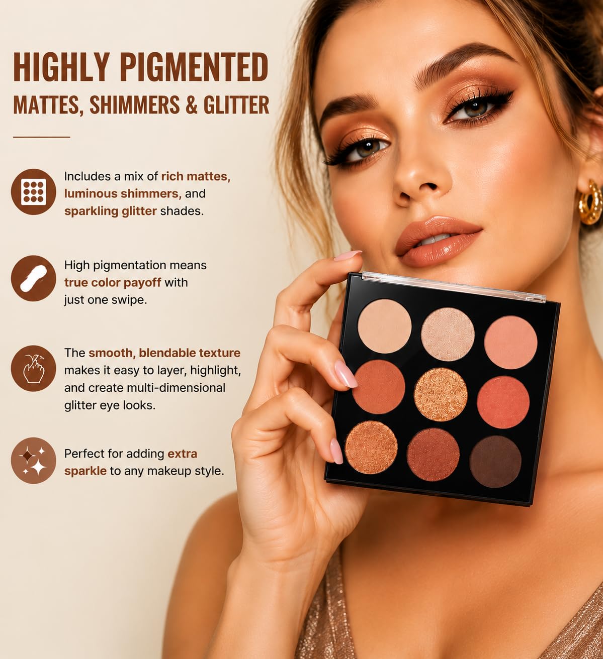 Haloskin Neutral Eyeshadow Palette – 9 Highly Pigmented Shades | Matte, Shimmer & Glitter Finish | Long-Lasting Silky Eye Makeup | Vegan & Cruelty-Free