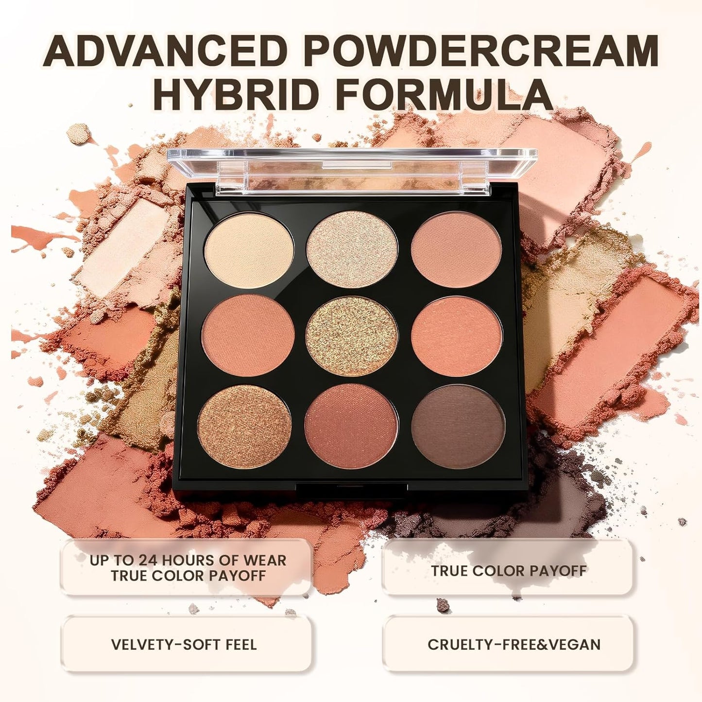 Haloskin Neutral Eyeshadow Palette – 9 Highly Pigmented Shades | Matte, Shimmer & Glitter Finish | Long-Lasting Silky Eye Makeup | Vegan & Cruelty-Free